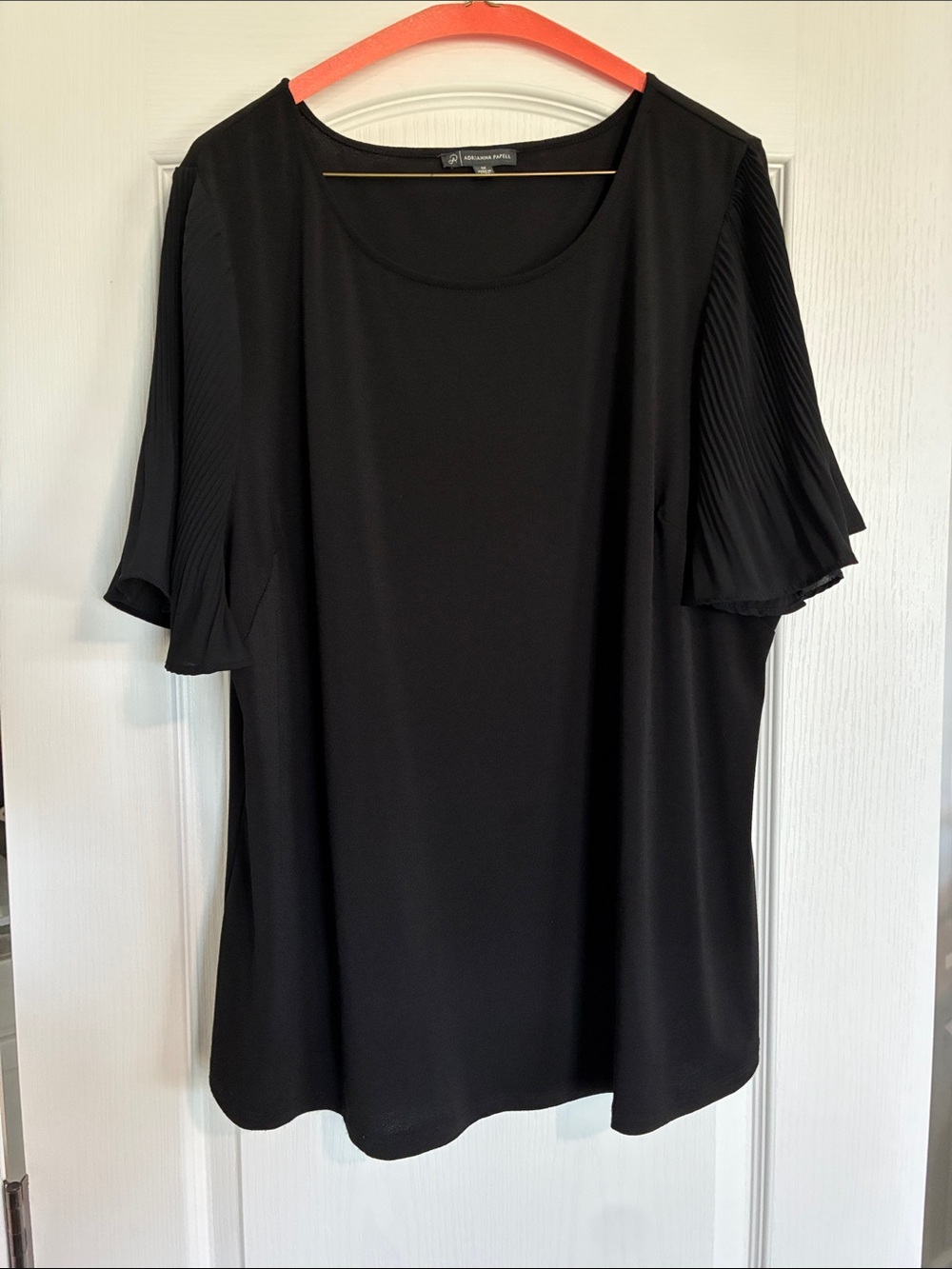 Adrianna Papell Black Pleated Flutter Sleeve Top